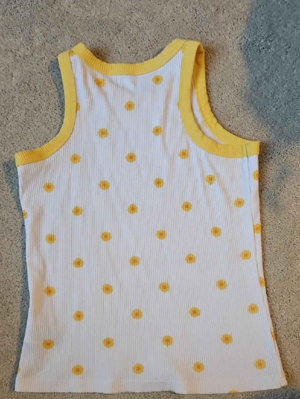 Old Navy White Ribbed Tank Top with Yellow Dot Print